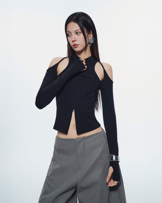 CASPIAN LONG SLEEVE TOP (BLACK) 2