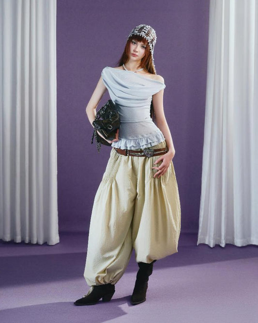 Yuna Top in baby blue, draped cowl neck