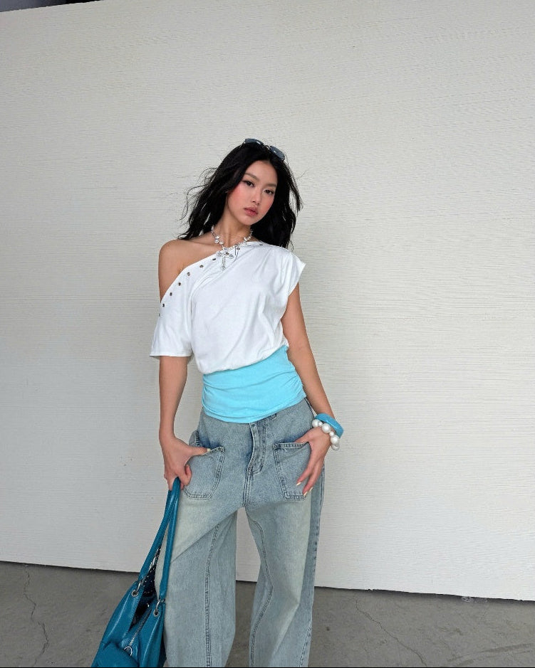 Yeoreum Top front view with eyelet trim